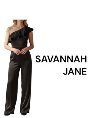 Savanna Jane Black off the shoulder flare leg jumpsuit size M CBK minimalist